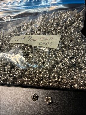 7mm Silver tone Floral Bead End Caps - 1.1# Bulk Bag